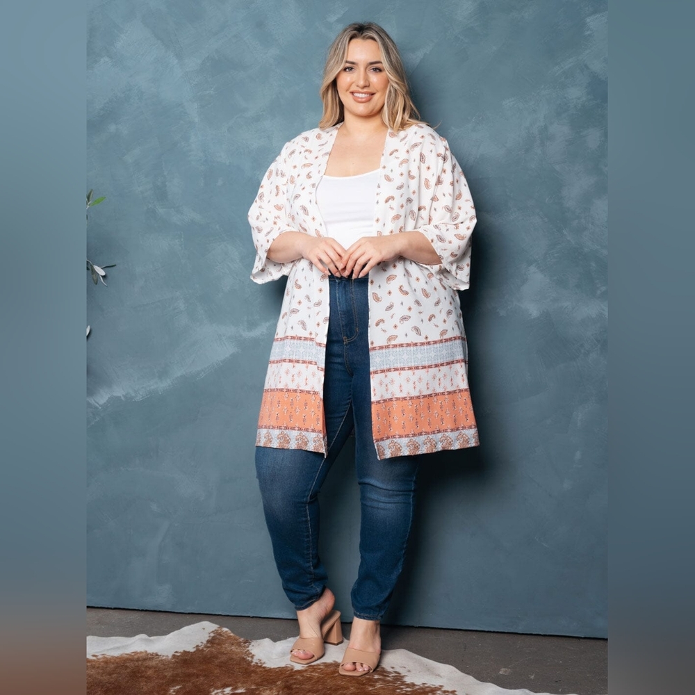 Women's Plus Size Short Sleeve Open Front Multi Print Cardigan